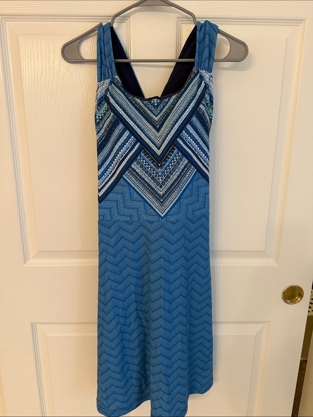 Prana Blue Chevron-Accent Racerback Midi Dress